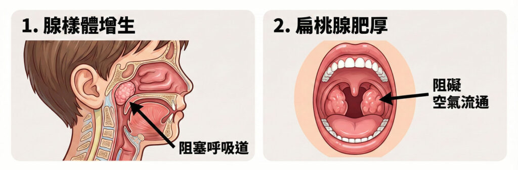 兒童打鼾示意圖