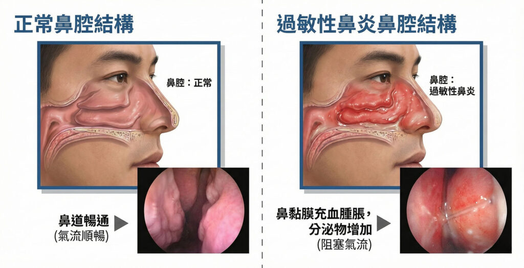 過敏性鼻炎成因示意圖
